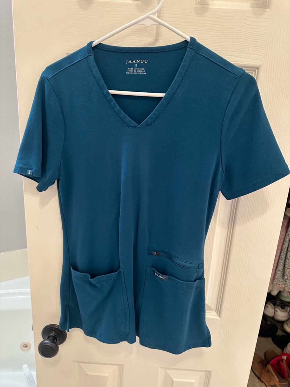 Jaanuu Caribbean blue Short-Sleeve V-Neck Scrub Top